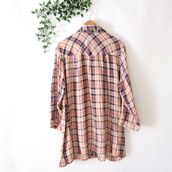 Greater Good Plus Size 2X Beige Pink Purple Plaid Long Sleeve Button Front Top - Picture 4 of 5